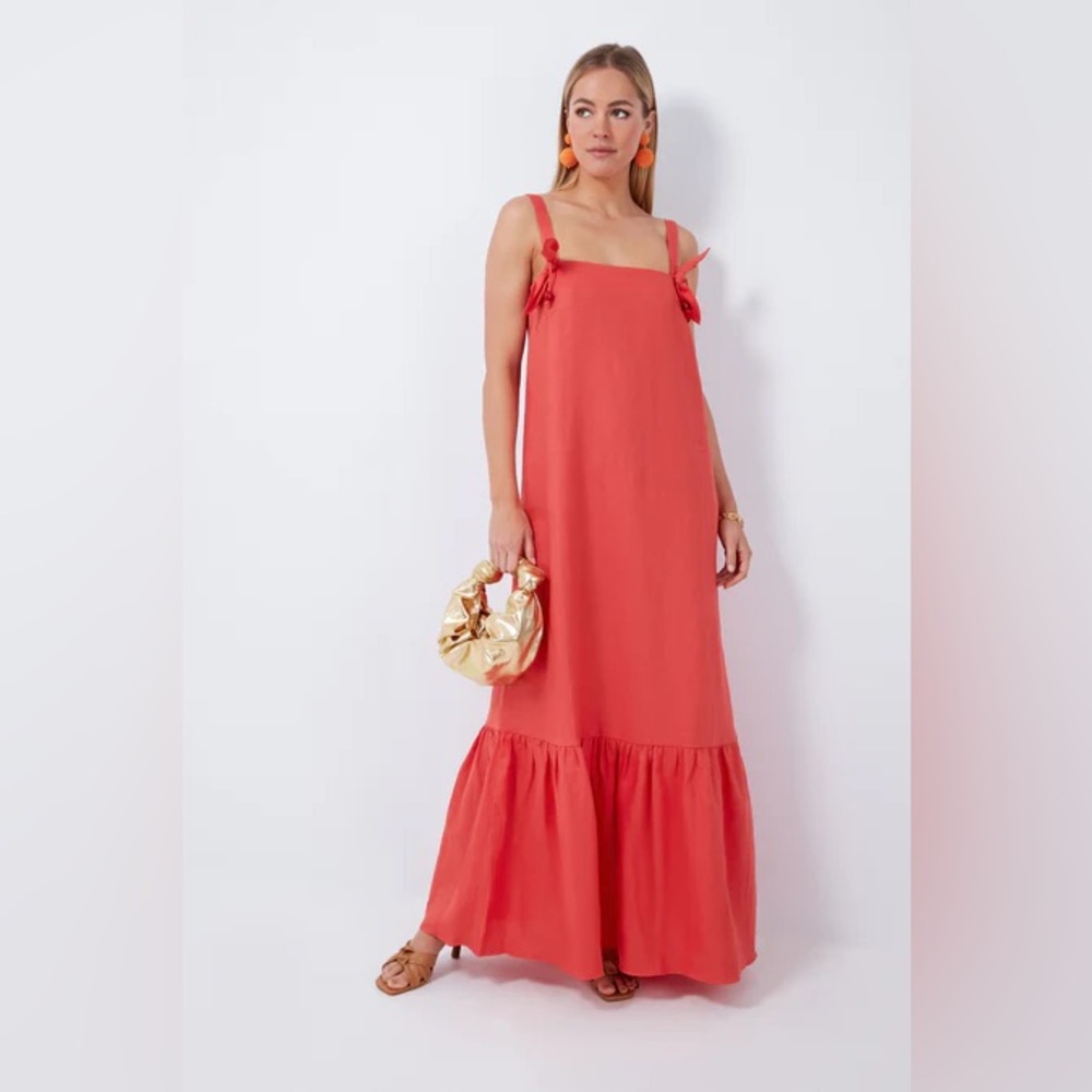 Adriana Degreas Cherry Bomb Red Solid Long Dress with Straps Size L
